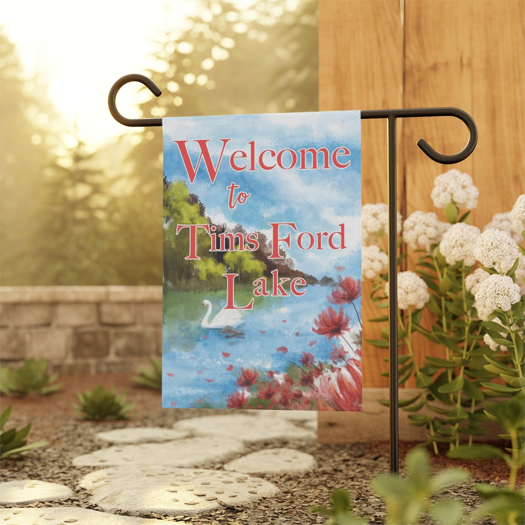 Welcome to the Lake with Swan Garden Flag - Personalized Printify