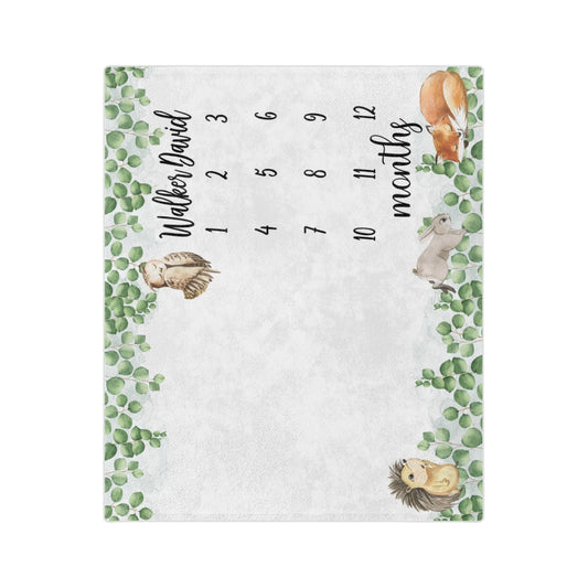 Woodland Animals Personalized Baby Milestone Minky Blanket - Amazing Faith Designs