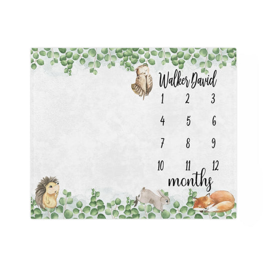 Woodland Animals Personalized Baby Milestone Minky Blanket - Amazing Faith Designs