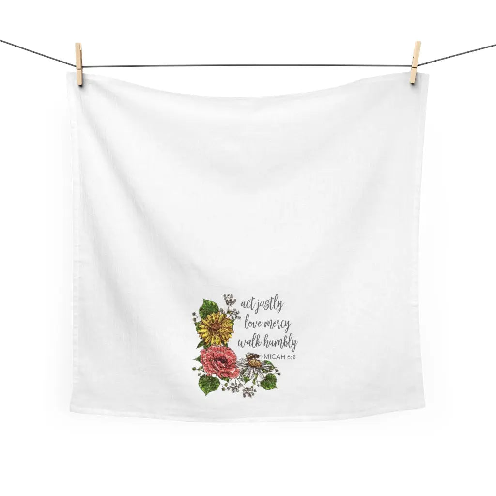 Act Justly Love Mercy Walk Humbly Tea Towel, Scripture Towel, Faith Dish Towel, Cute Kitchen Towel, Christian Gift Printify