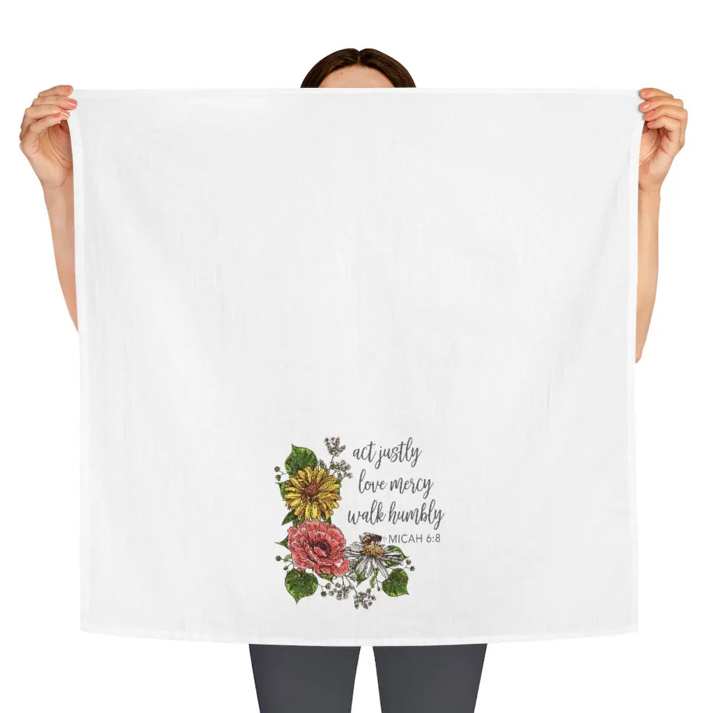 Act Justly Love Mercy Walk Humbly Tea Towel, Scripture Towel, Faith Dish Towel, Cute Kitchen Towel, Christian Gift Printify