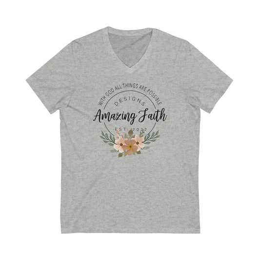 Amazing Faith Designs Logo Short Sleeve V-Neck Tee Printify