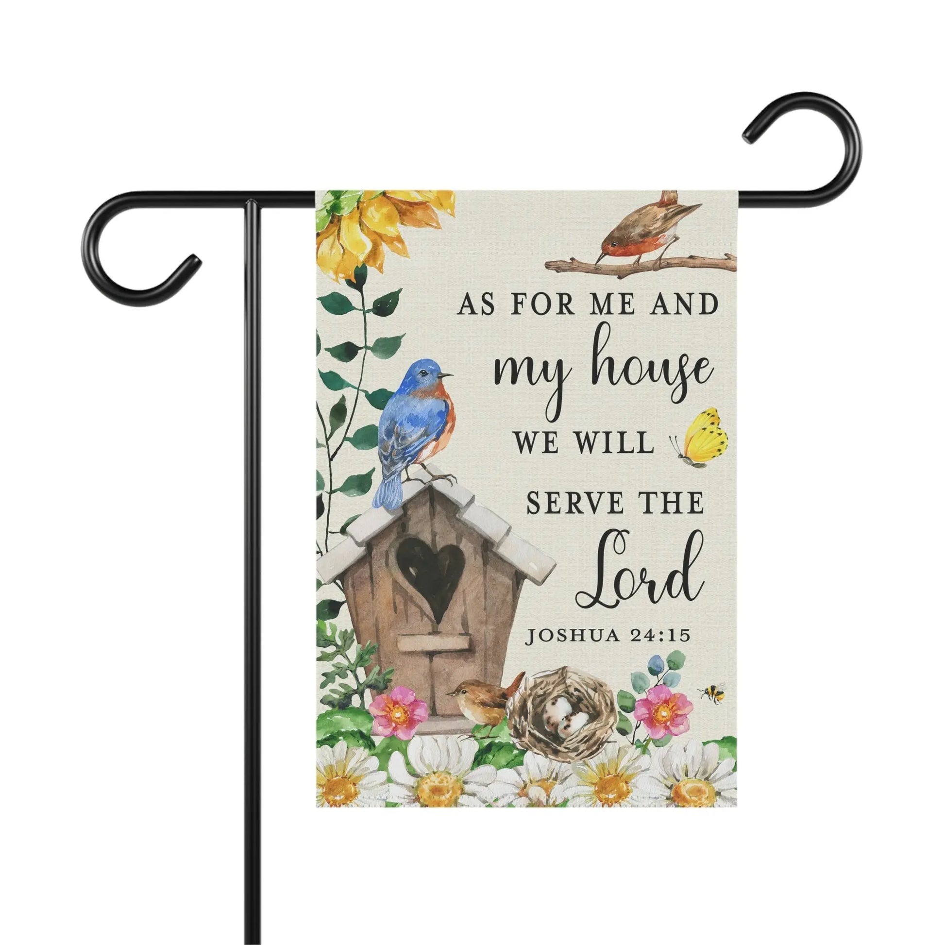 As For Me and My House Birds Birdhouse Scripture Garden Flag Printify