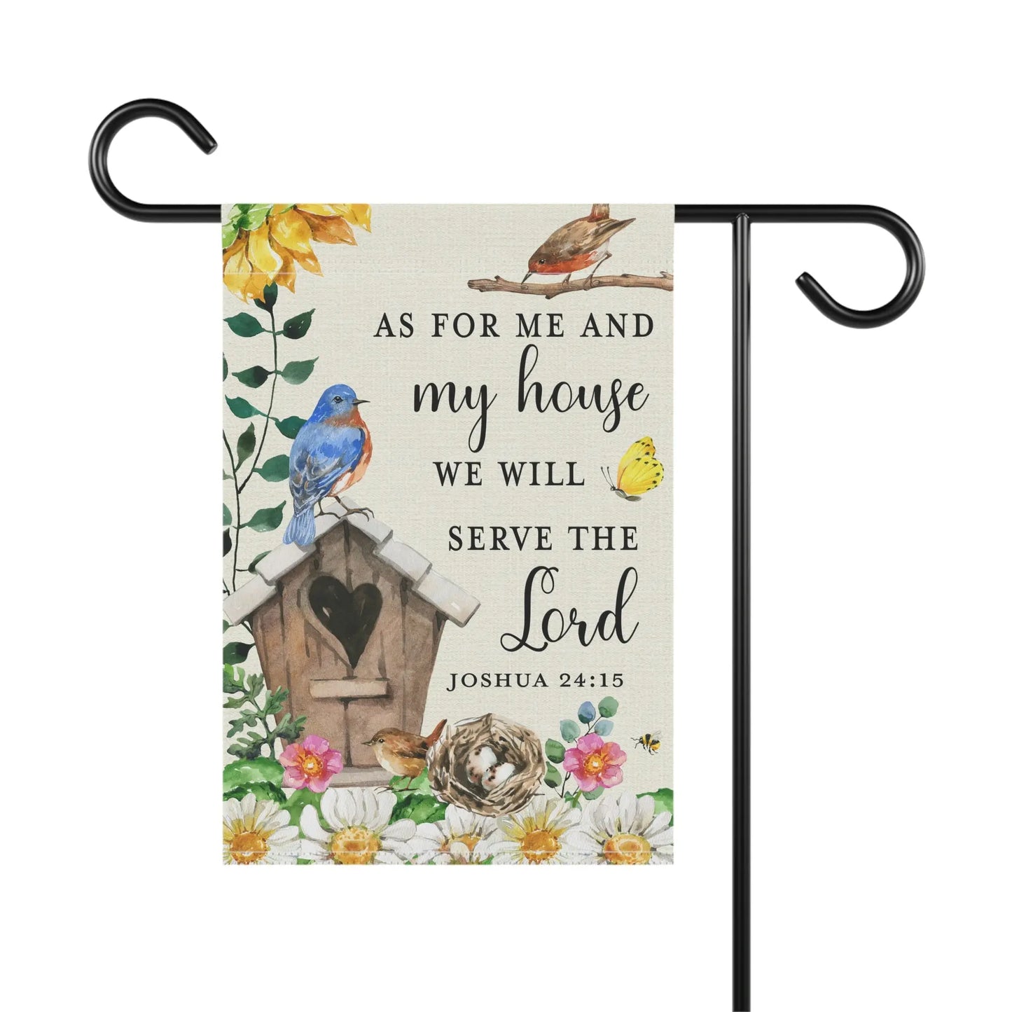 As For Me and My House Birds Birdhouse Scripture Garden Flag Printify