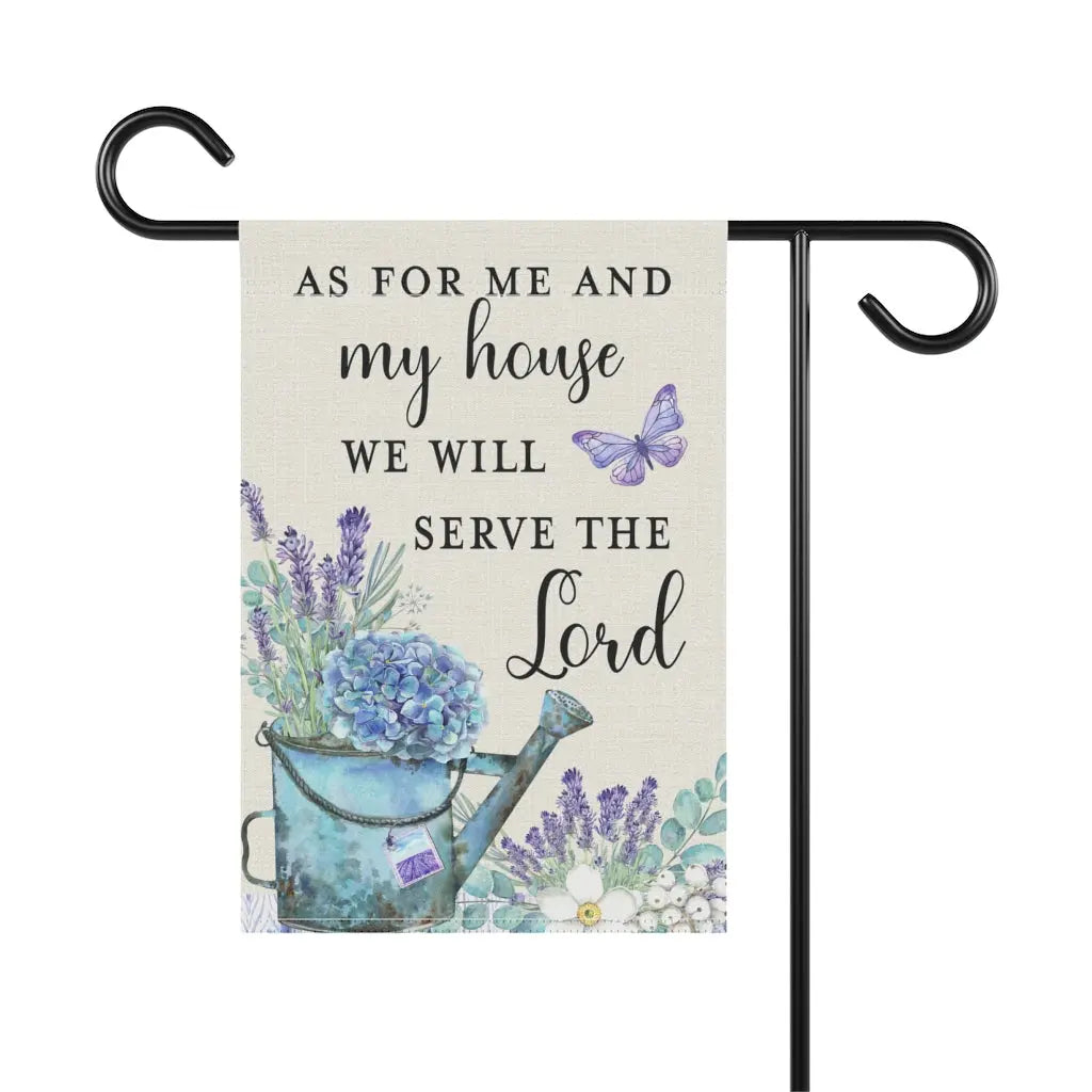 As For Me and My House Lavender Watering Can Scripture Garden Flag Printify