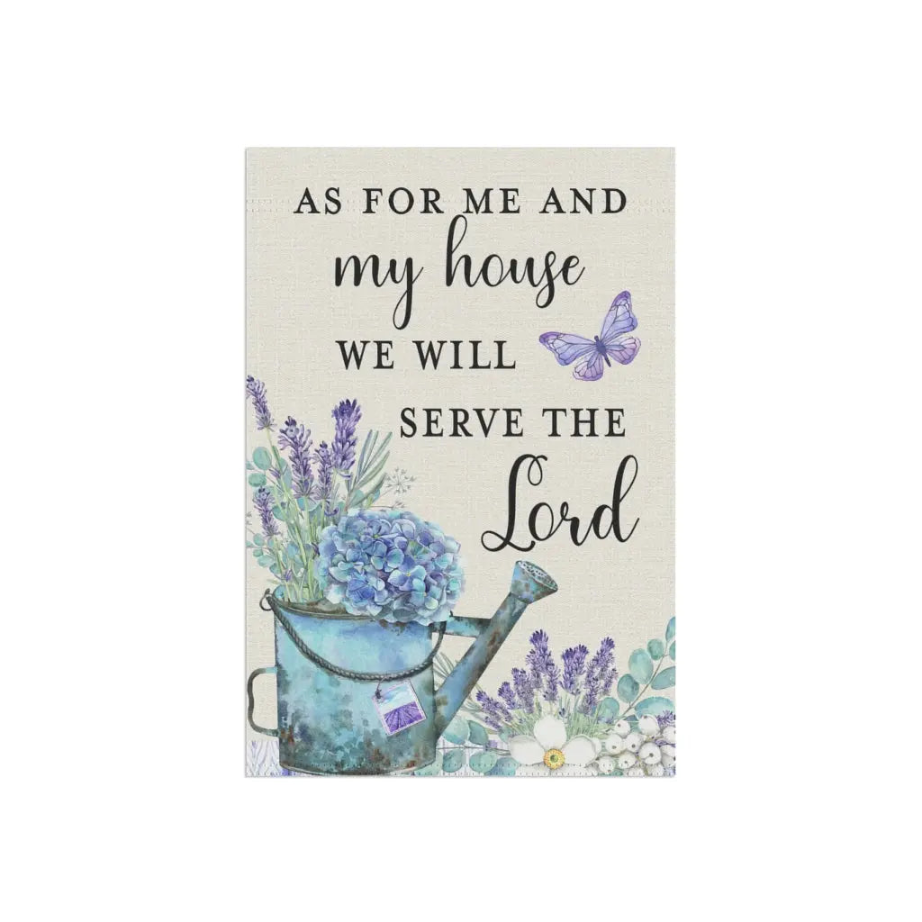 As For Me and My House Lavender Watering Can Scripture Garden Flag Printify