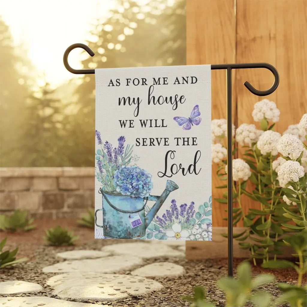 As For Me and My House Lavender Watering Can Scripture Garden Flag Printify