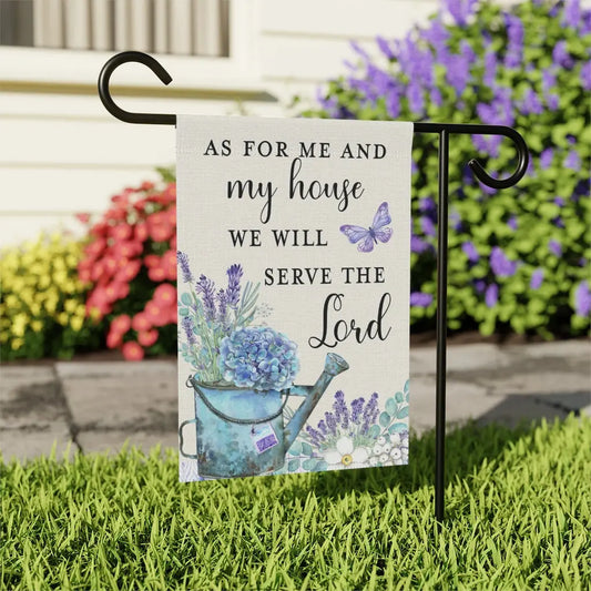 As For Me and My House Lavender Watering Can Scripture Garden Flag Printify