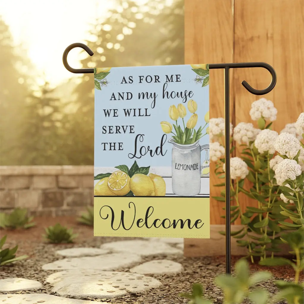 As For Me and My House Lemons Lemonade Scripture Welcome Garden Flag Printify