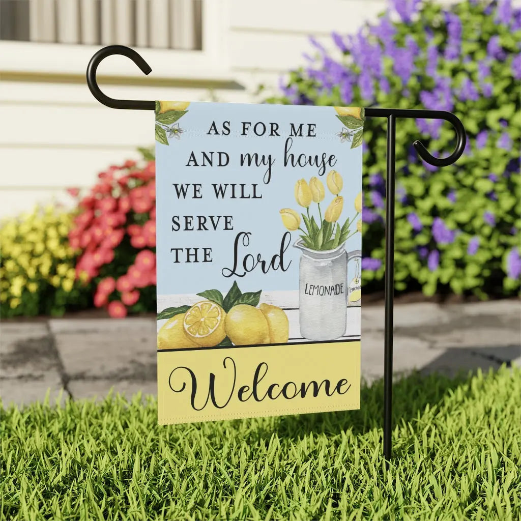 As For Me and My House Lemons Lemonade Scripture Welcome Garden Flag Printify