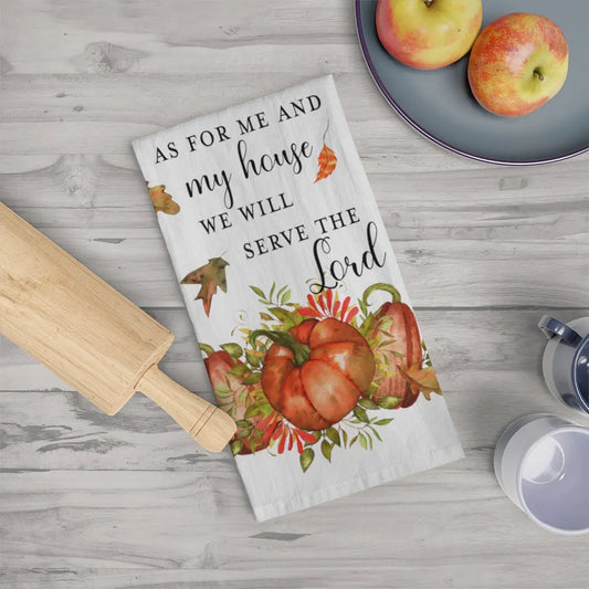 As for Me and My House Fall ScriptureTea Towel, Christian Gift, Fall Kitchen Towel Printify