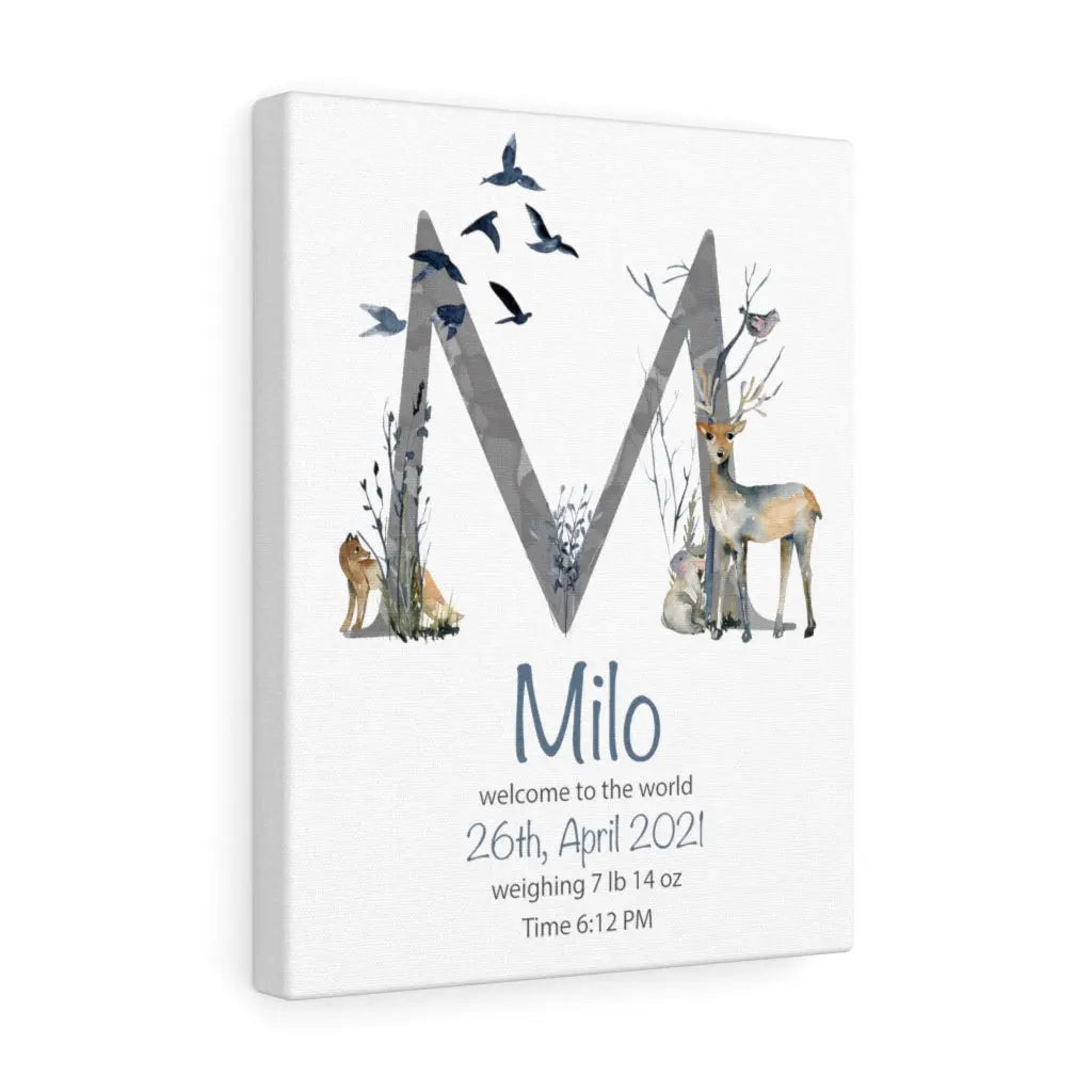 Baby boy Monogram Letter Name Art Canvas Gallery Wrap Custom Printify