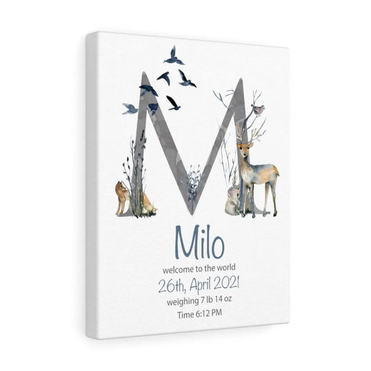 Baby boy Monogram Letter Name Art Canvas Gallery Wrap Custom Printify