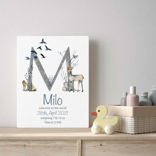 Baby boy Monogram Letter Name Art Canvas Gallery Wrap Custom Printify