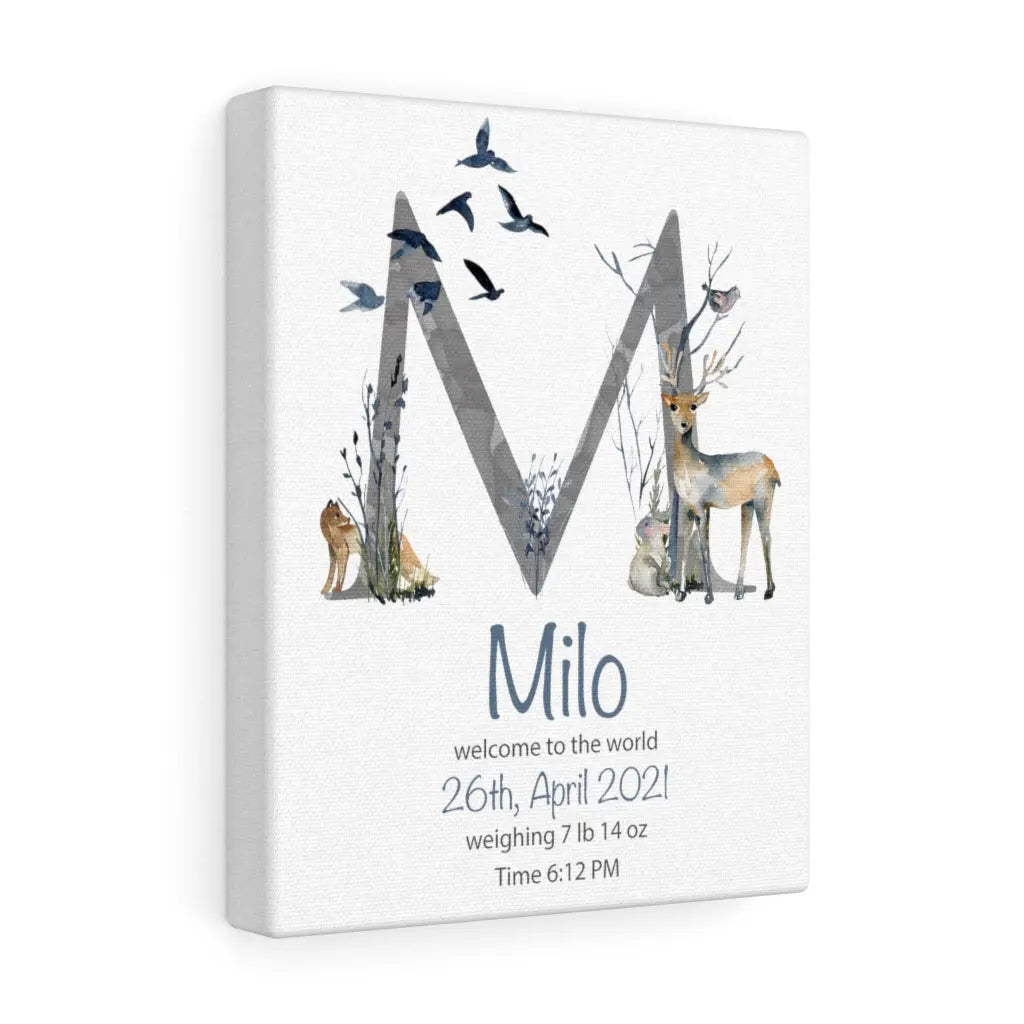 Baby boy Monogram Letter Name Art Canvas Gallery Wrap Custom Printify