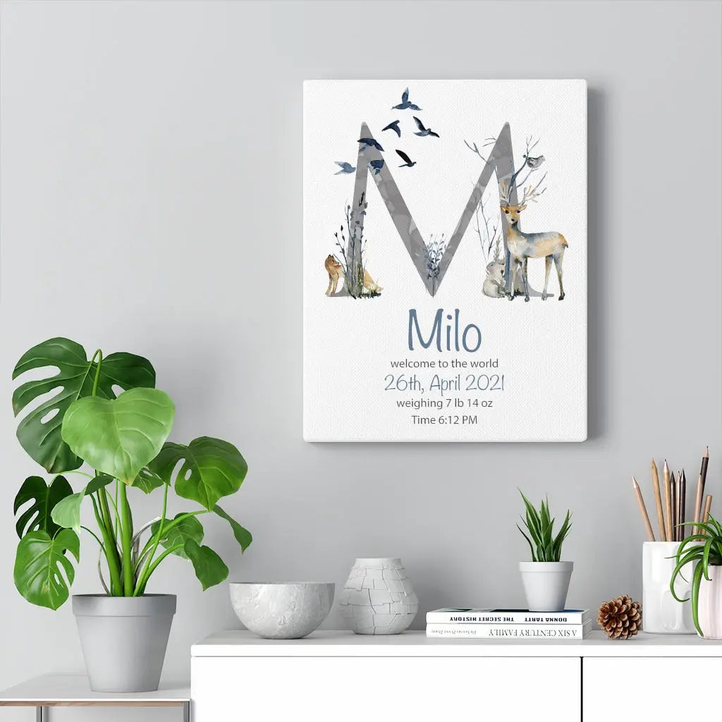 Baby boy Monogram Letter Name Art Canvas Gallery Wrap Custom Printify