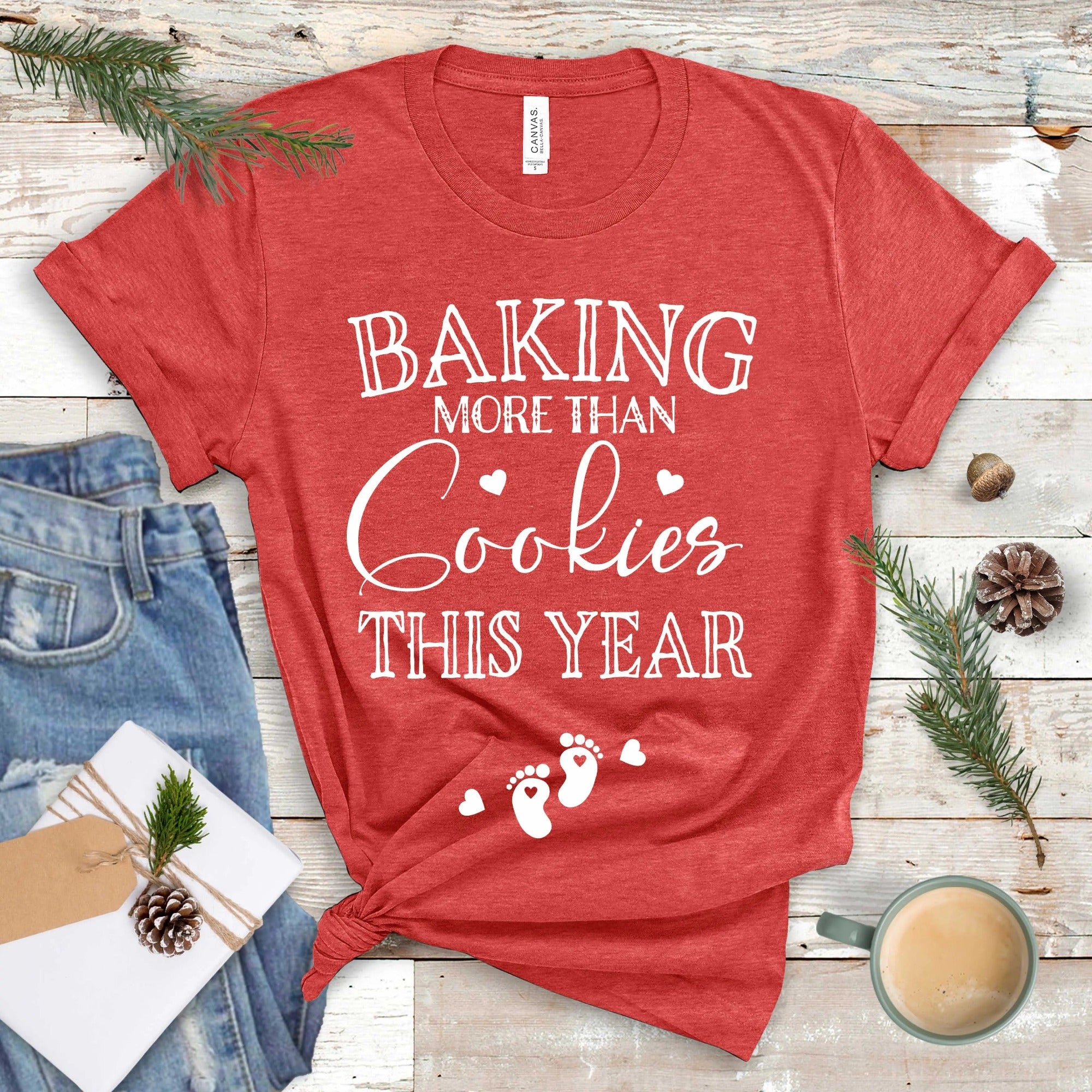 Printify Baking More Than Cookies Tee, Christmas Pregnancy Shirt, Pregnancy Announcement Tee, Holiday Maternity Shirt White / XS