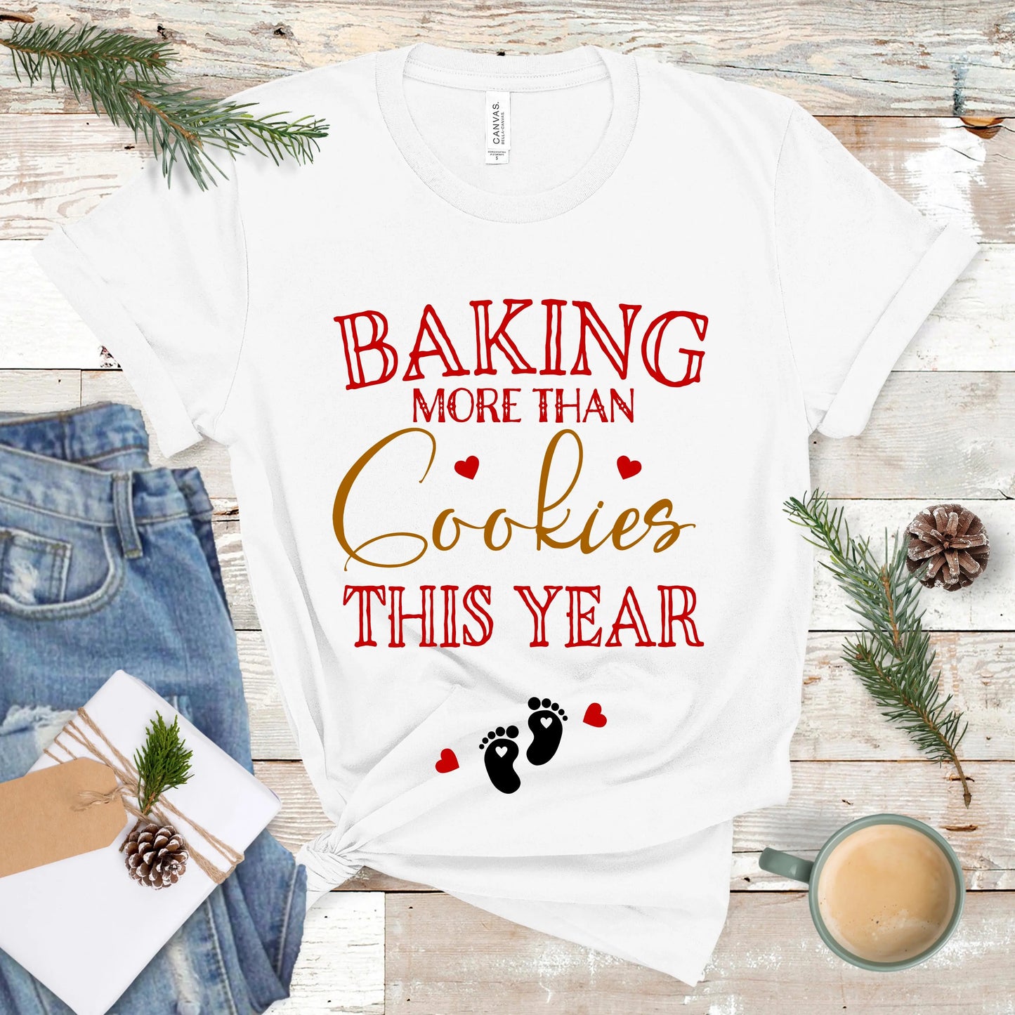Baking More than Cookies Tee, Christmas Pregnancy Shirt, Pregnancy Announcement Tee, Holiday Maternity Shirt Printify