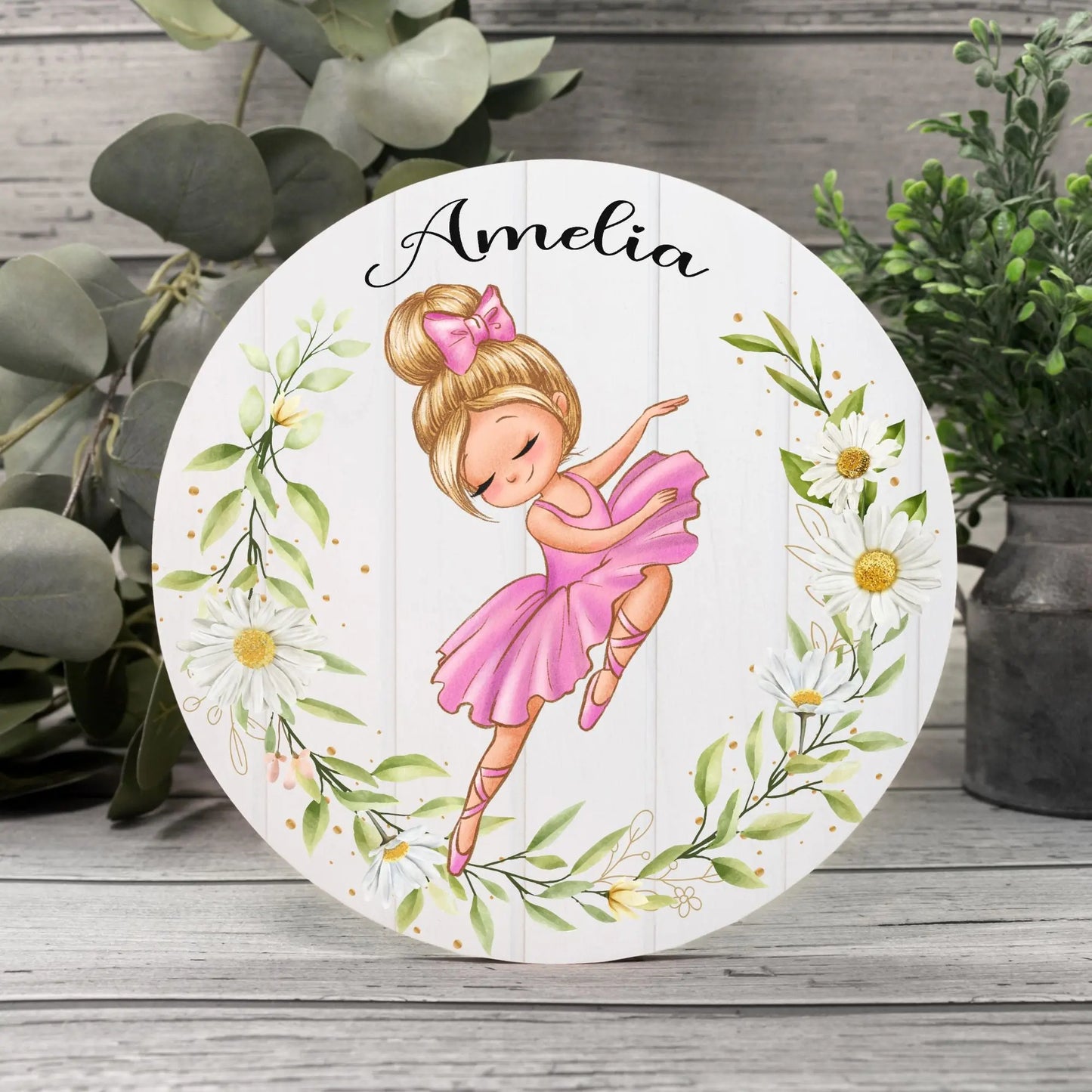 Ballerina Personalized Wood Sign 8" (Round) Amazing Faith Designs