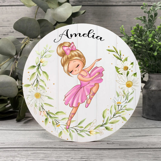 Ballerina Personalized Wood Sign 8" (Round) Amazing Faith Designs