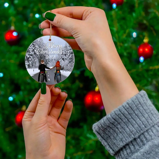 Biker Couple Personalized Christmas Ornament 2023 Printify