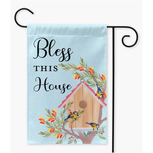 Bless This House Birdhouse Garden Flag Amazing Faith Designs