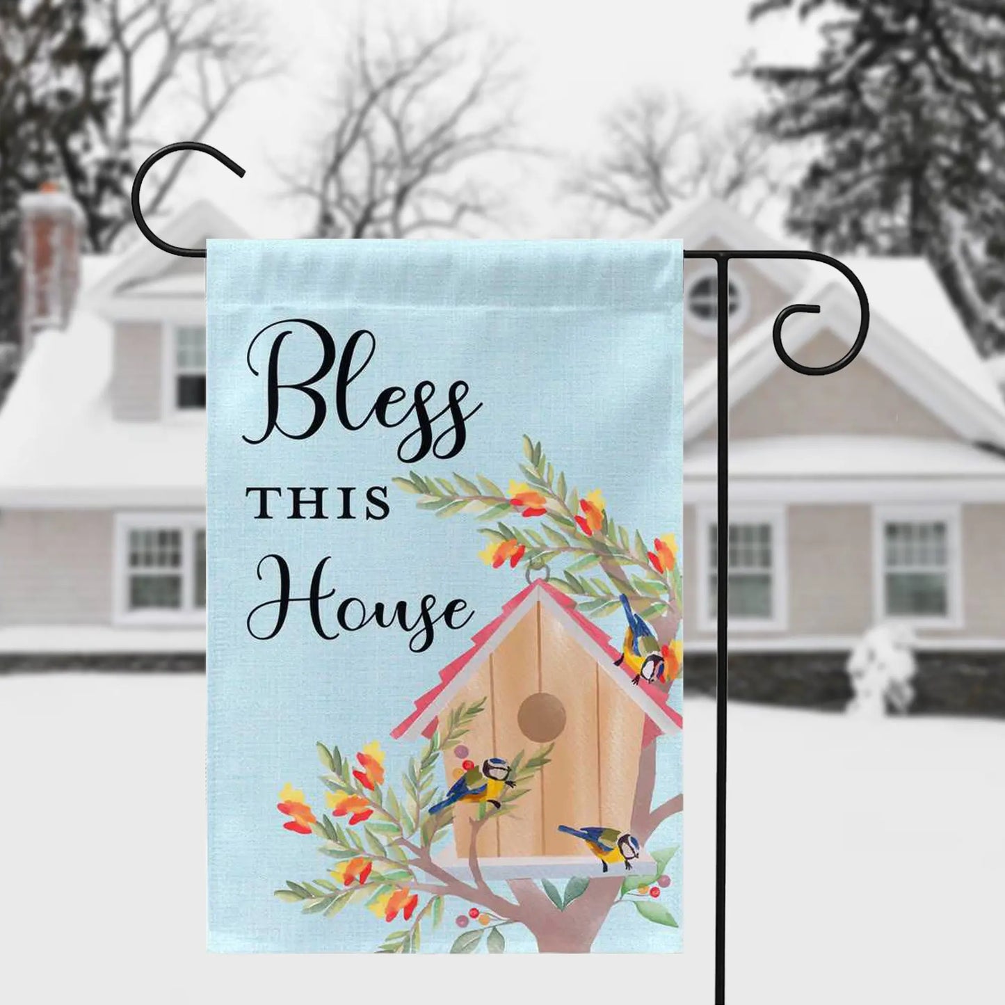 Bless This House Birdhouse Garden Flag Amazing Faith Designs