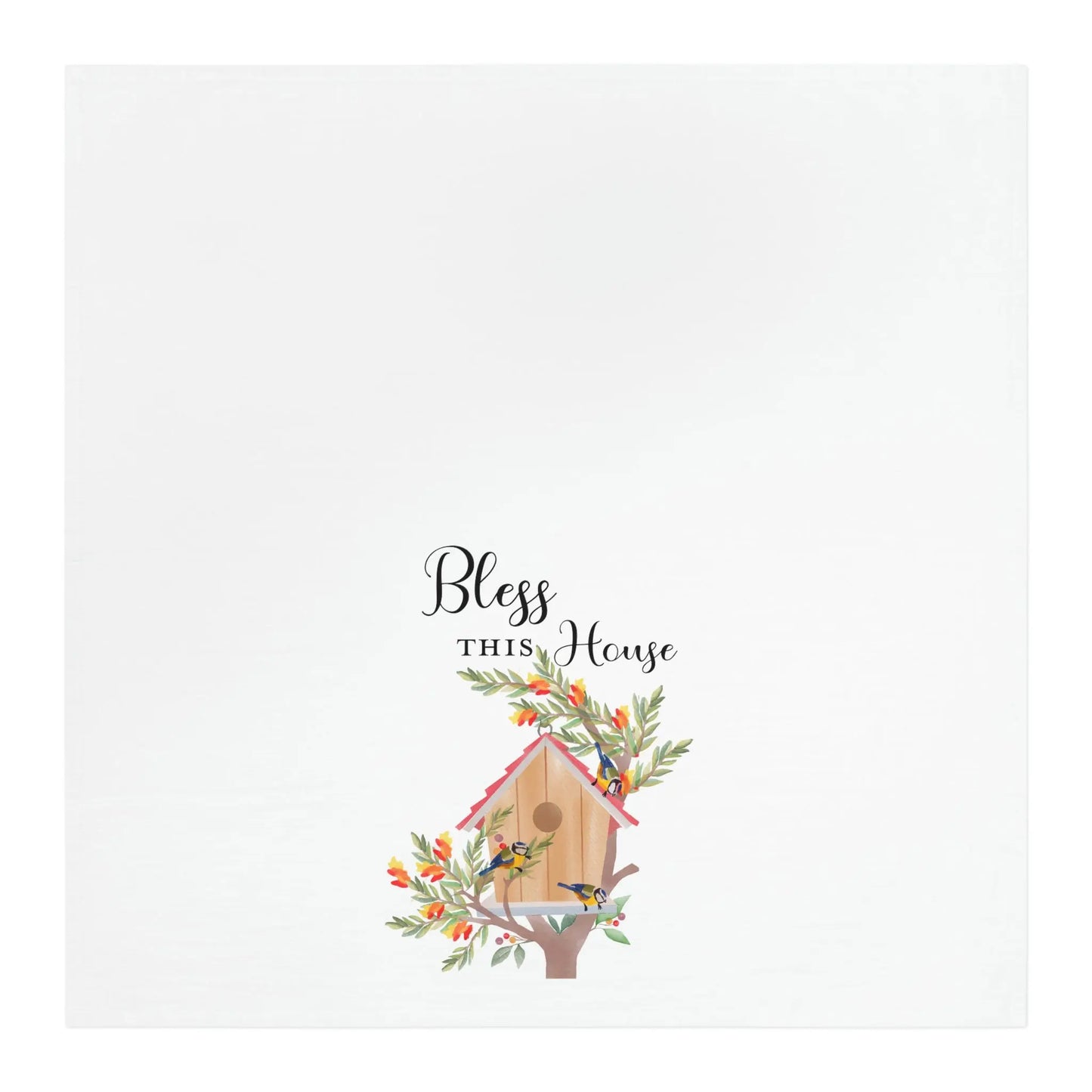 Bless This House Birdhouse Tea Towel, Birdhouse Kitchen Towel, Farmhouse Dish Towel, Cute Kitchen Towel, Christian Gift Printify