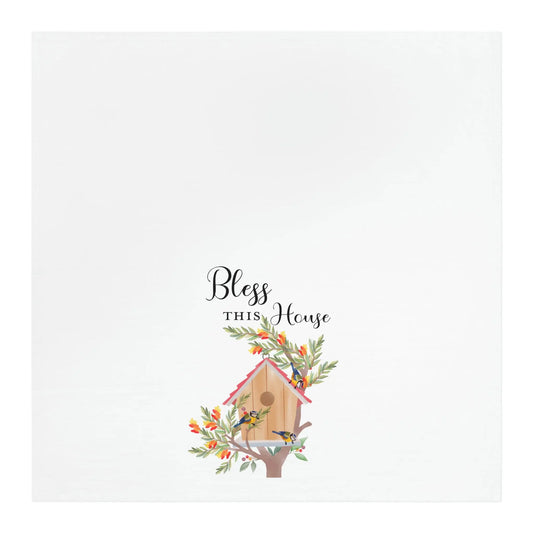 Bless This House Birdhouse Tea Towel, Birdhouse Kitchen Towel, Farmhouse Dish Towel, Cute Kitchen Towel, Christian Gift Printify