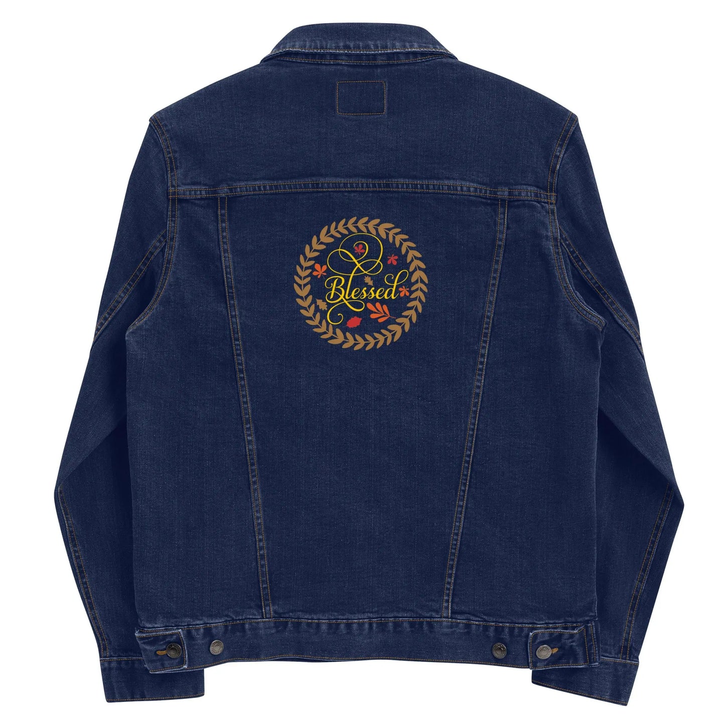 Blessed Fall Leaves Embroidered Denim Jacket Amazing Faith Designs