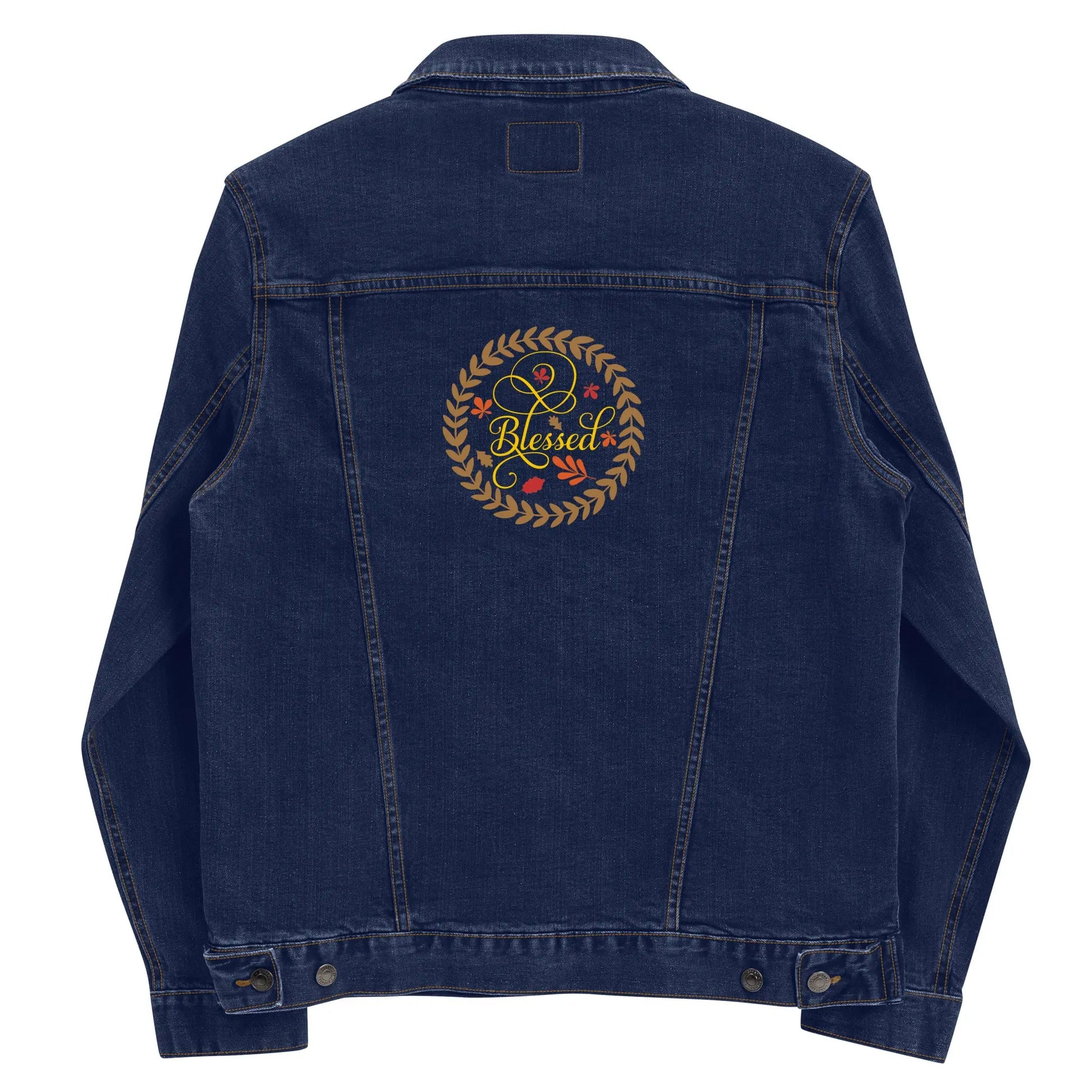 Blessed Fall Leaves Embroidered Denim Jacket Amazing Faith Designs