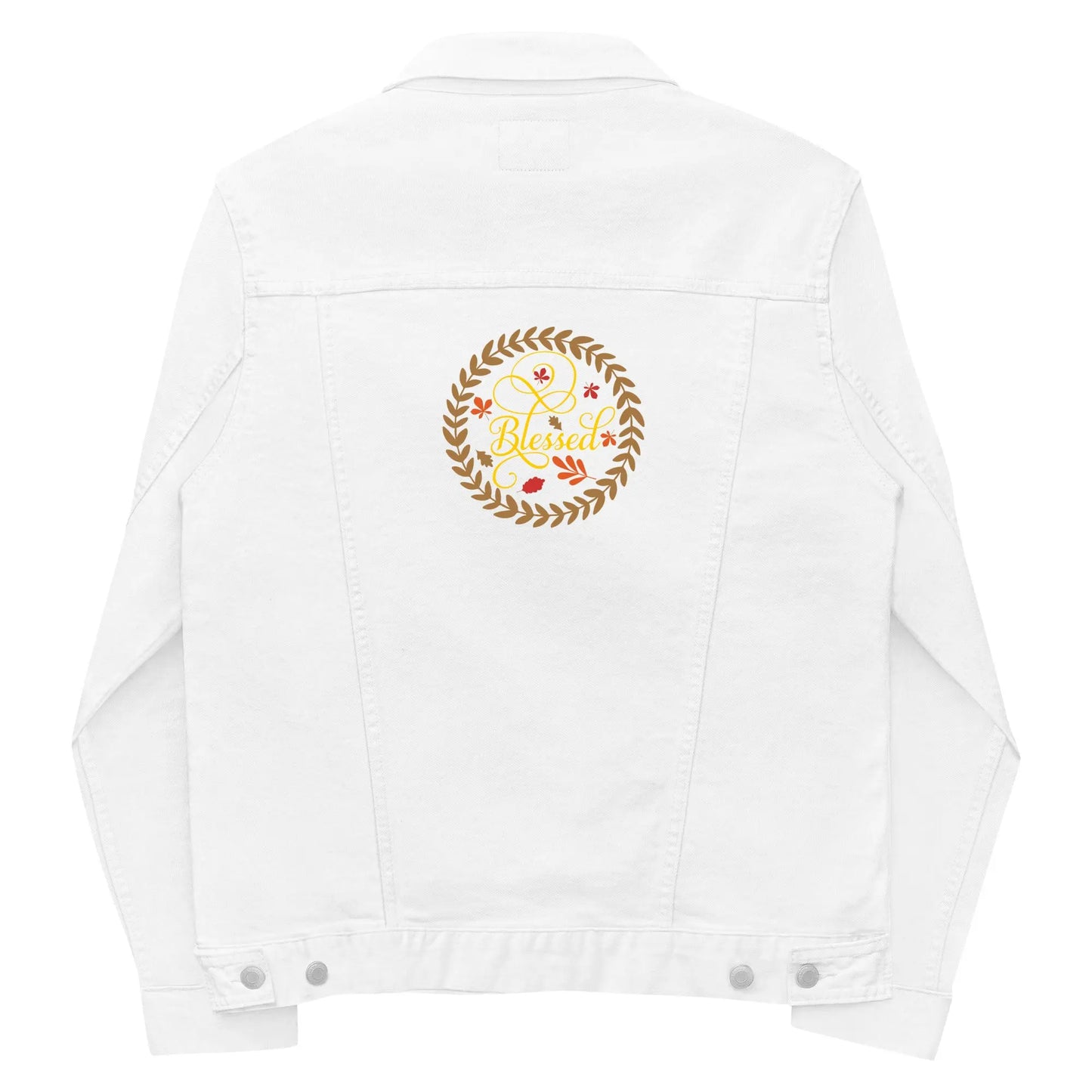Blessed Fall Leaves Embroidered Denim Jacket Amazing Faith Designs