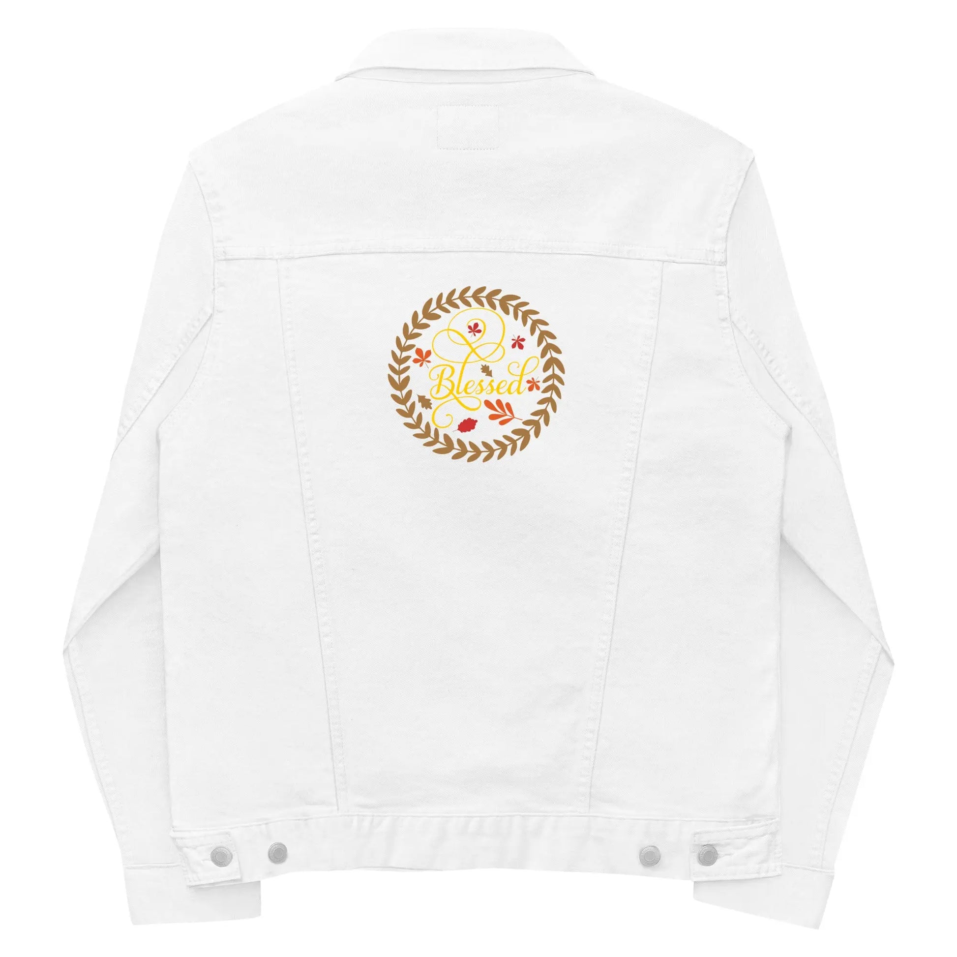 Blessed Fall Leaves Embroidered Denim Jacket Amazing Faith Designs