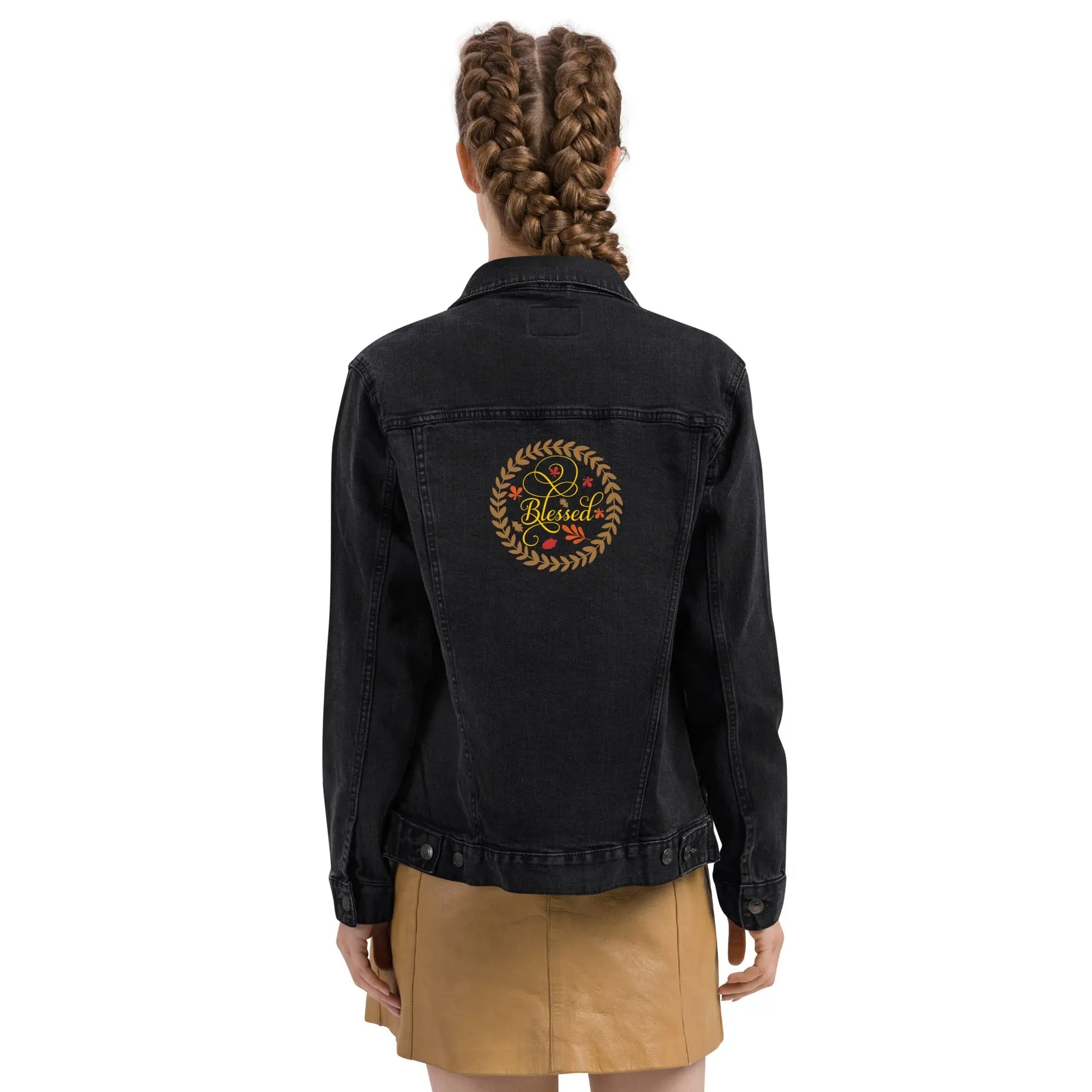 Blessed Fall Leaves Embroidered Denim Jacket Amazing Faith Designs