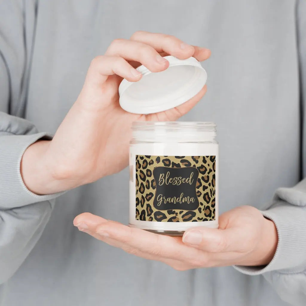 Blessed Grandma Leopard Print Scented Aromatherapy Candle 9oz Printify