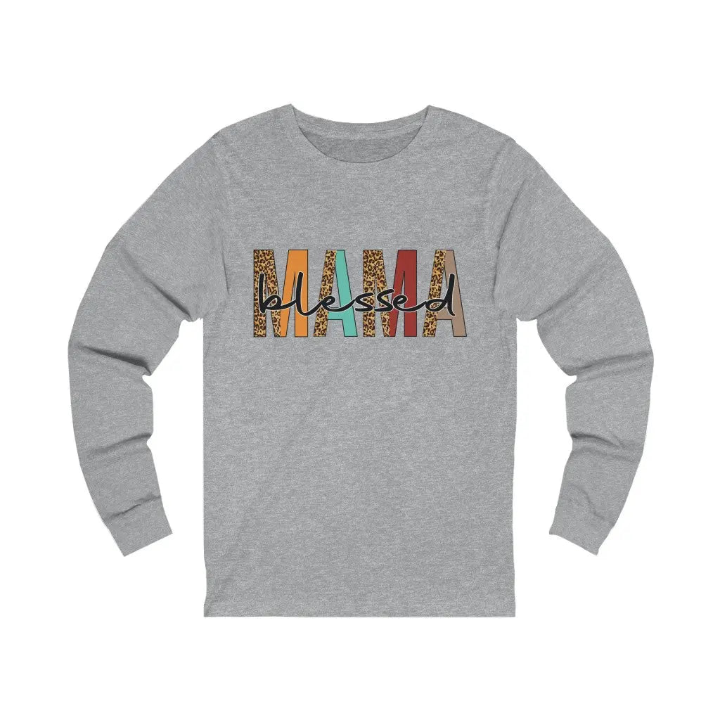 Blessed Mama Unisex Long Sleeve Tee, Mom Fall Shirt, Leopard Print Mama Shirt Printify