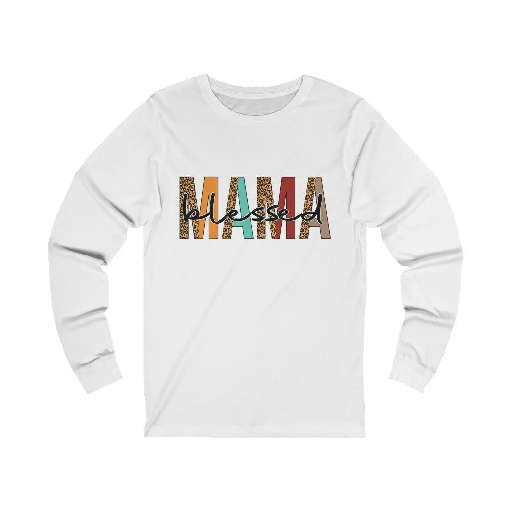 Blessed Mama Unisex Long Sleeve Tee, Mom Fall Shirt, Leopard Print Mama Shirt Printify