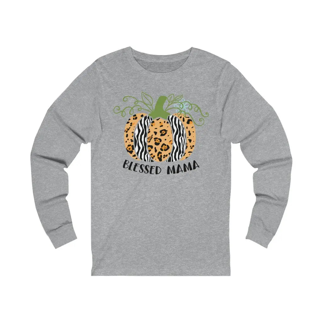 Blessed Mama Unisex Long Sleeve Tee, Mom Fall Shirt, Leopard Zebra Print Pumpkin Mama Shirt Printify