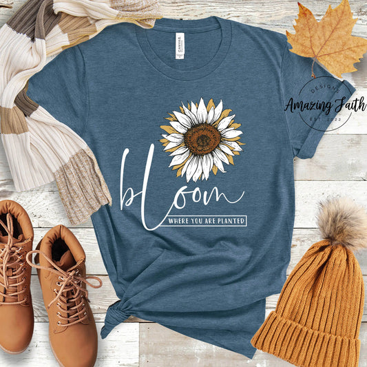 Bloom Where You Are Planted Unisex t-shirt Amazing Faith Designs