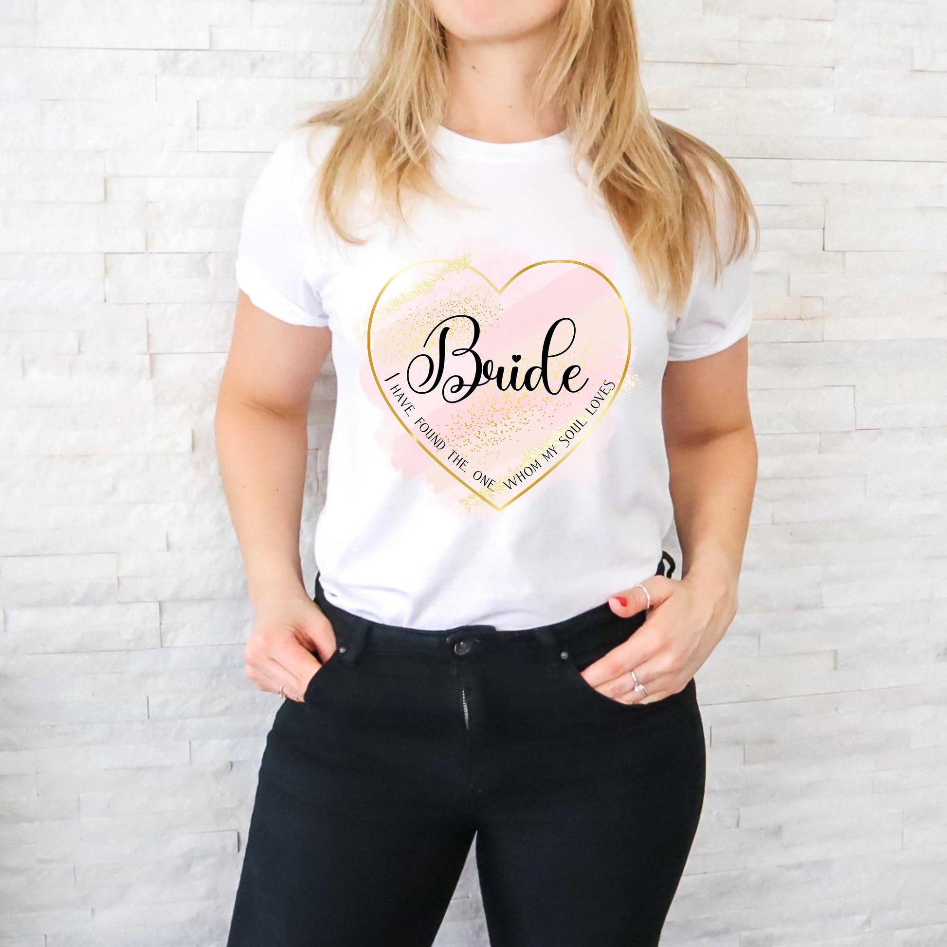 Bride Heart Scripture White Short Sleeve Tee, Wedding shirt, Christian Faith Tee, Bride Tshirt, Bridal Party Shirts Printify