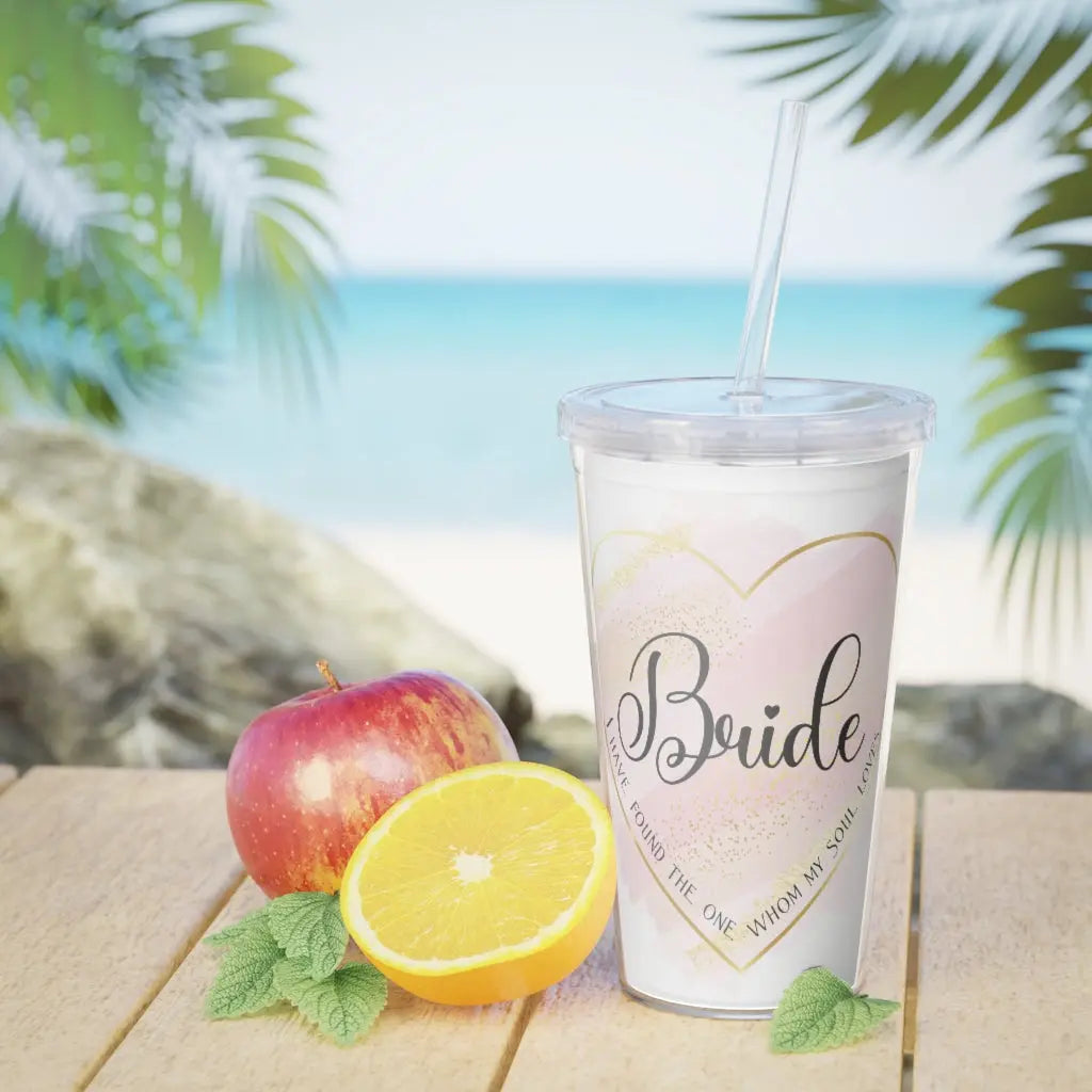 Bride Plastic Water Tumbler with Straw Printify