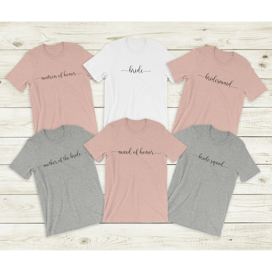 Bridesmaid Tshirt Bride, Maid of Honor, Matron of Honor, Mother of the Bride | Custom Bridesmaid Shirts, Bridal Party Shirts Printify