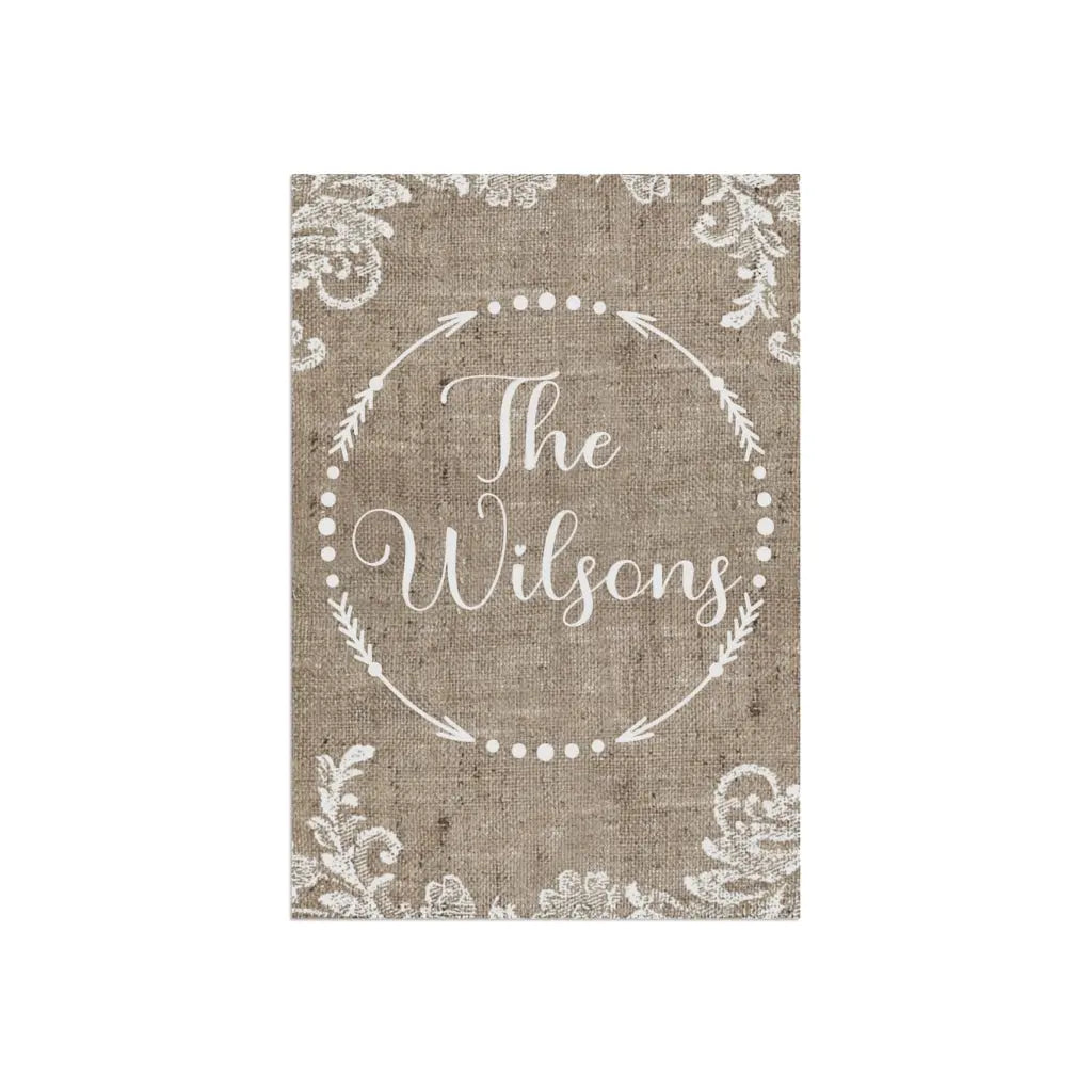 Burlap and Lace Family Name Garden Flag - Personalized Printify