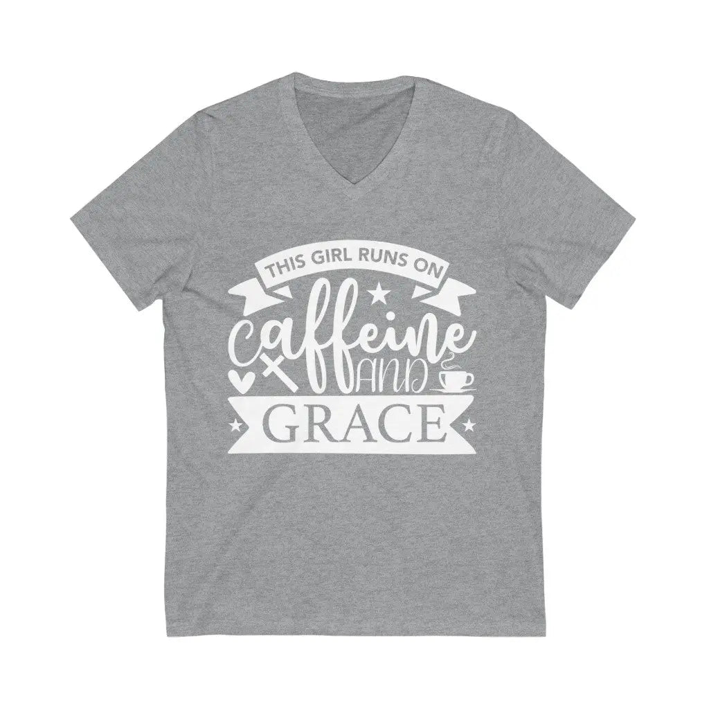 Caffeine and Grace V-Neck T-shirt | Christian Faith Tee Printify