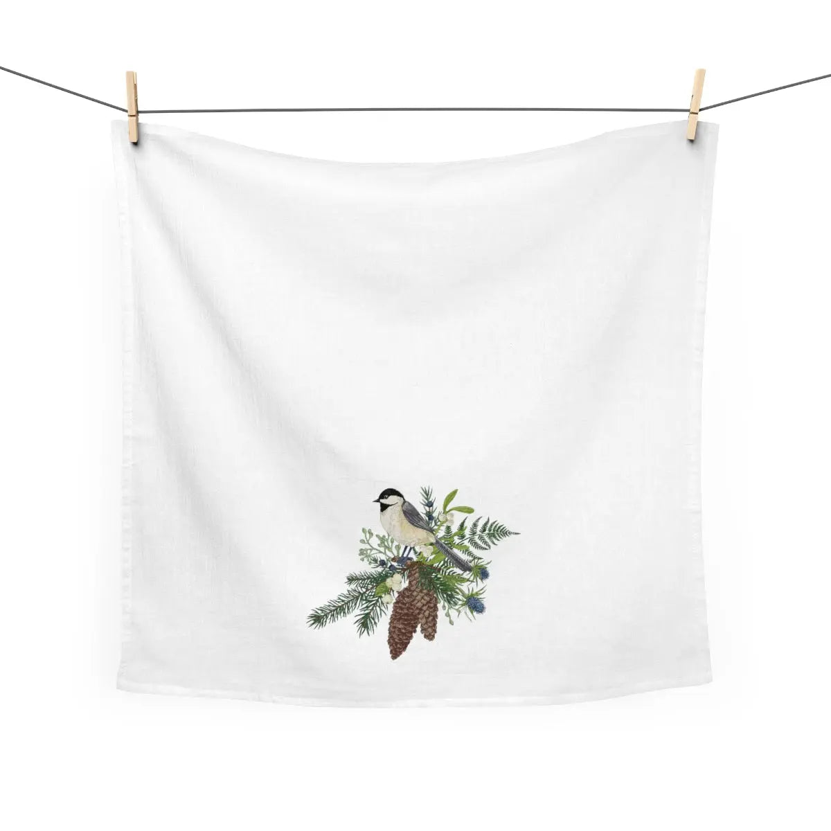 Chickadee Kitchen Tea Towel, Holiday Kitchen Towel, Christmas Dish Towel, Winter Chickadee Towel Printify