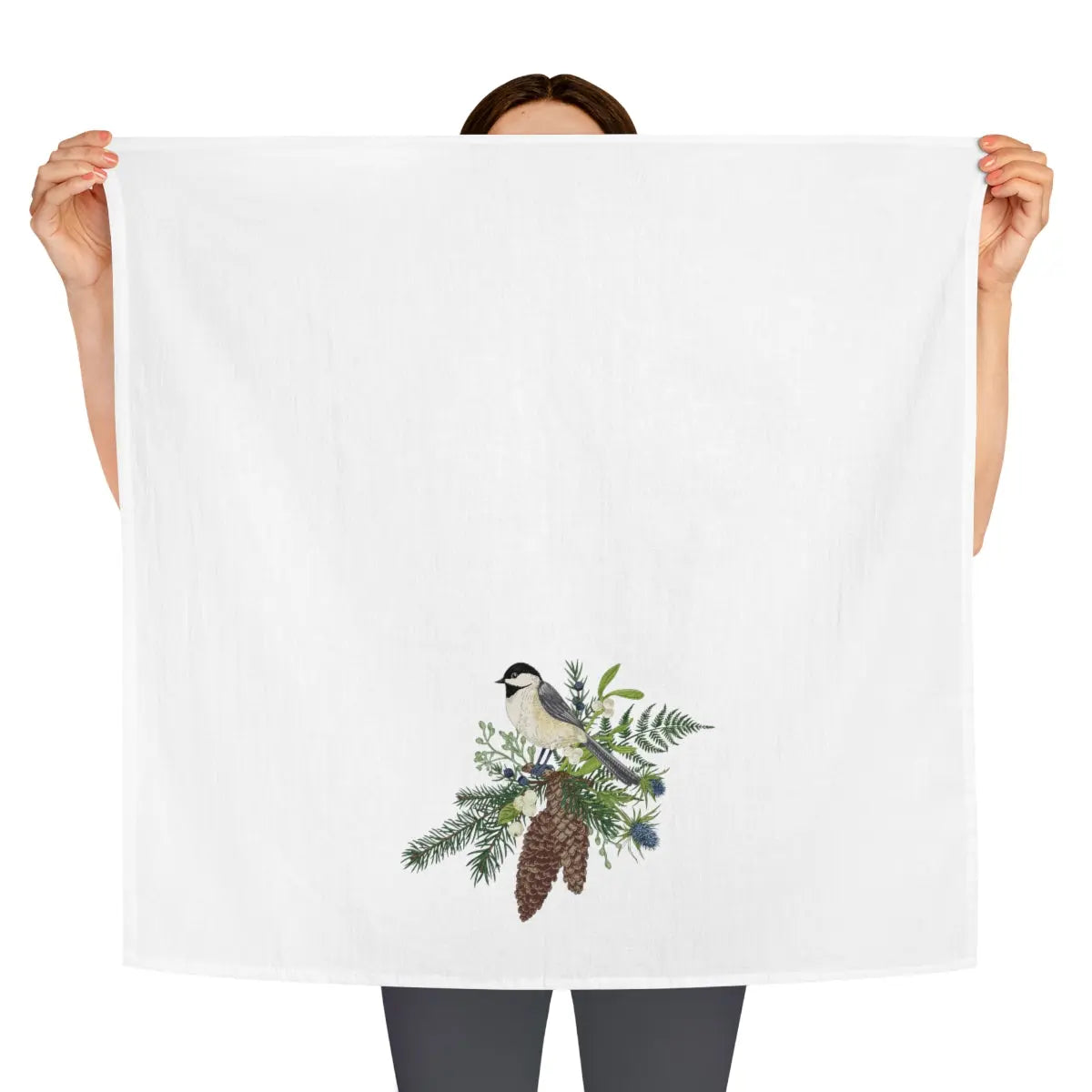 Chickadee Kitchen Tea Towel, Holiday Kitchen Towel, Christmas Dish Towel, Winter Chickadee Towel Printify