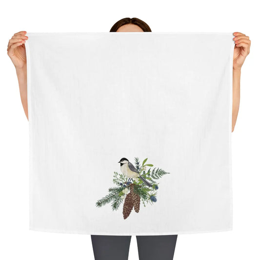 Chickadee Kitchen Tea Towel, Holiday Kitchen Towel, Christmas Dish Towel, Winter Chickadee Towel Printify