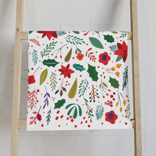 Christmas Floral Towel, Christmas Hand Towel, Cute Holiday Kitchen Towel, Holiday Bathroom Hand Towel Printify