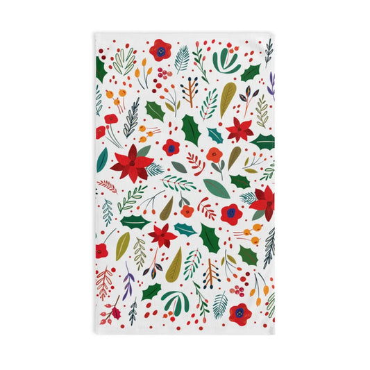 Christmas Floral Towel, Christmas Hand Towel, Cute Holiday Kitchen Towel, Holiday Bathroom Hand Towel Printify