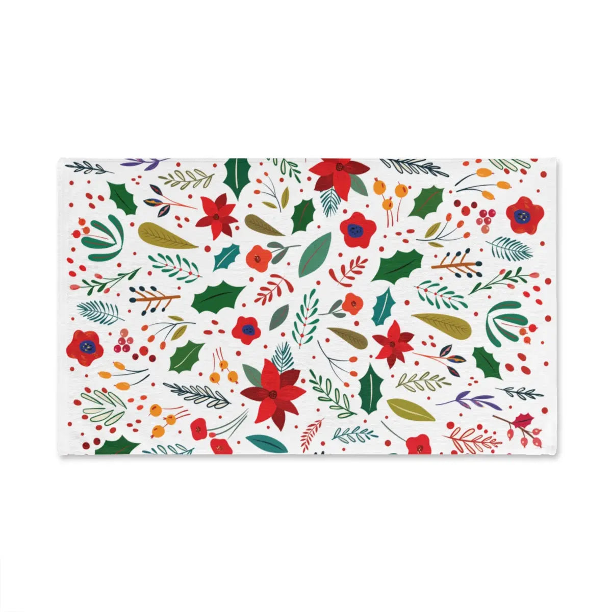Christmas Floral Towel, Christmas Hand Towel, Cute Holiday Kitchen Towel, Holiday Bathroom Hand Towel Printify